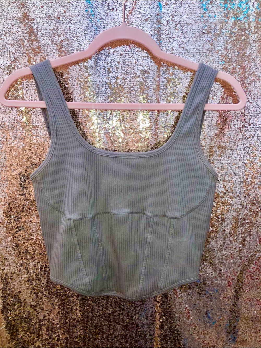 PINK Victoria's Secret Ribbed Scoop Tank - Grey Taupe